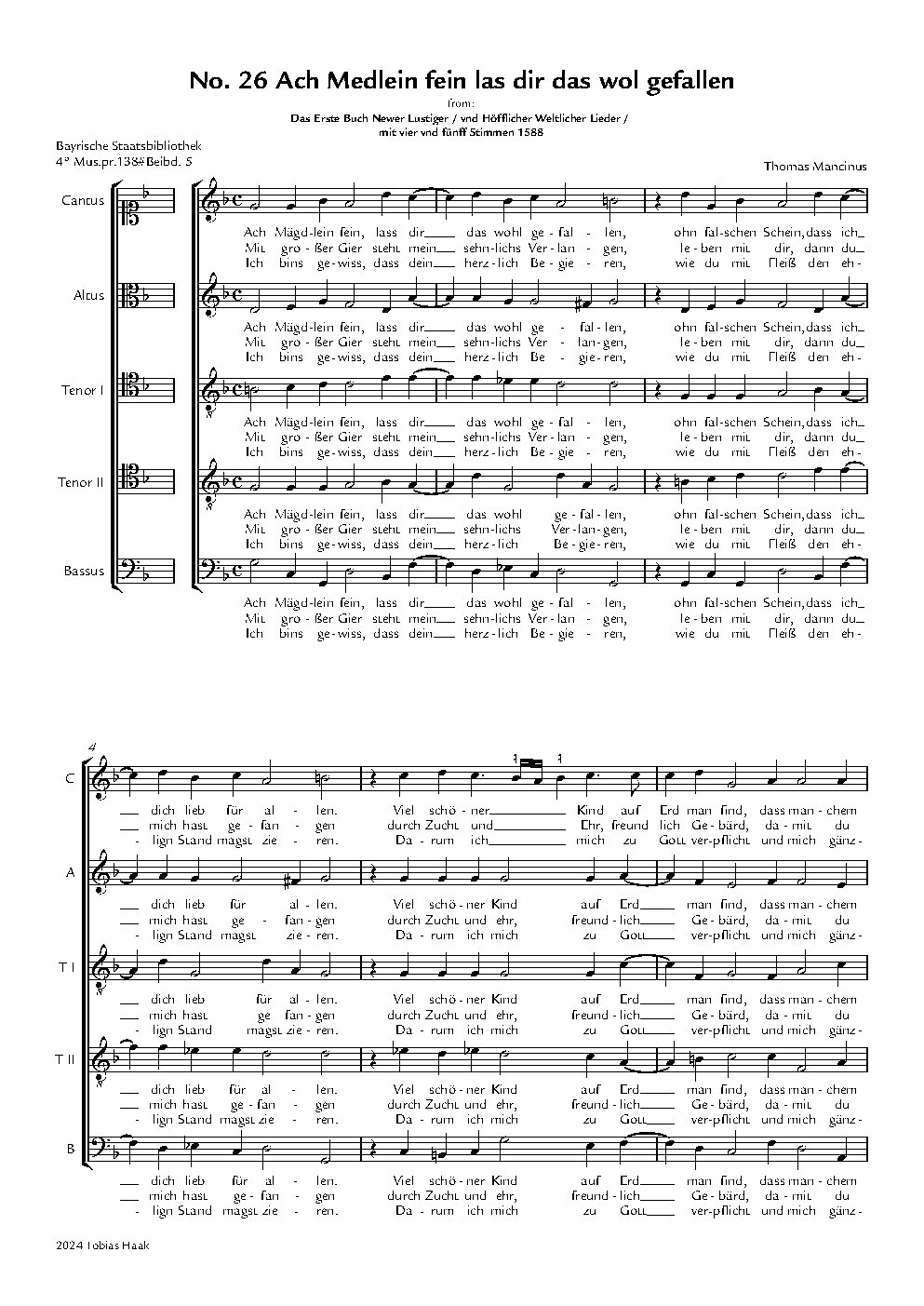 Ach Medlein fein las dir das wol gefallen - Choir Script PDF Thumbnail