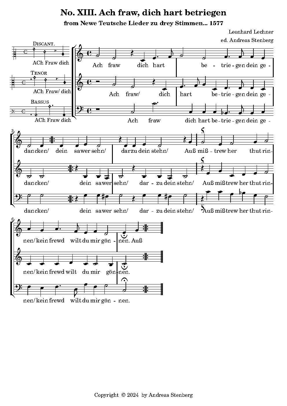 Ach fraw, dich hart betriegen - Choir Script PDF Thumbnail