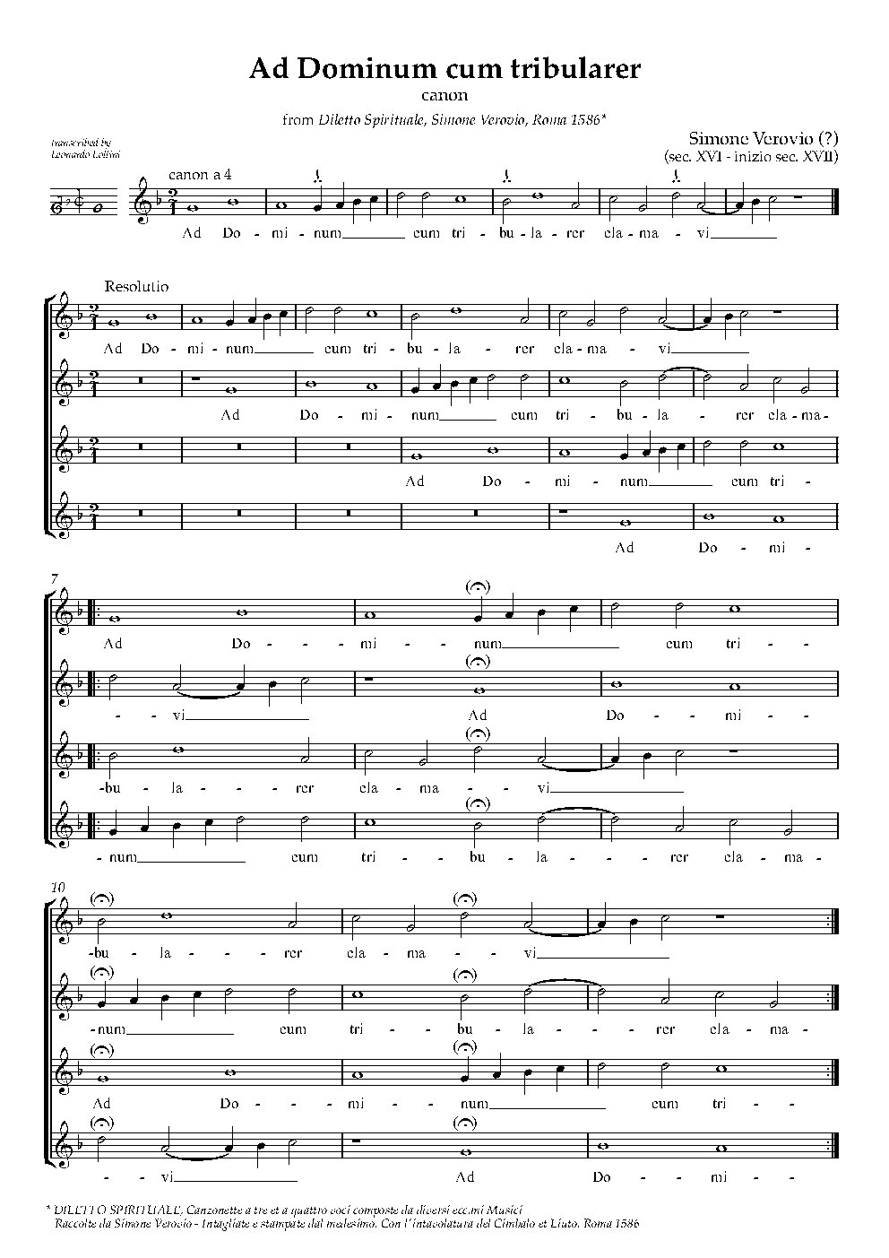 Ad Dominum com tribularer, Canon à 4