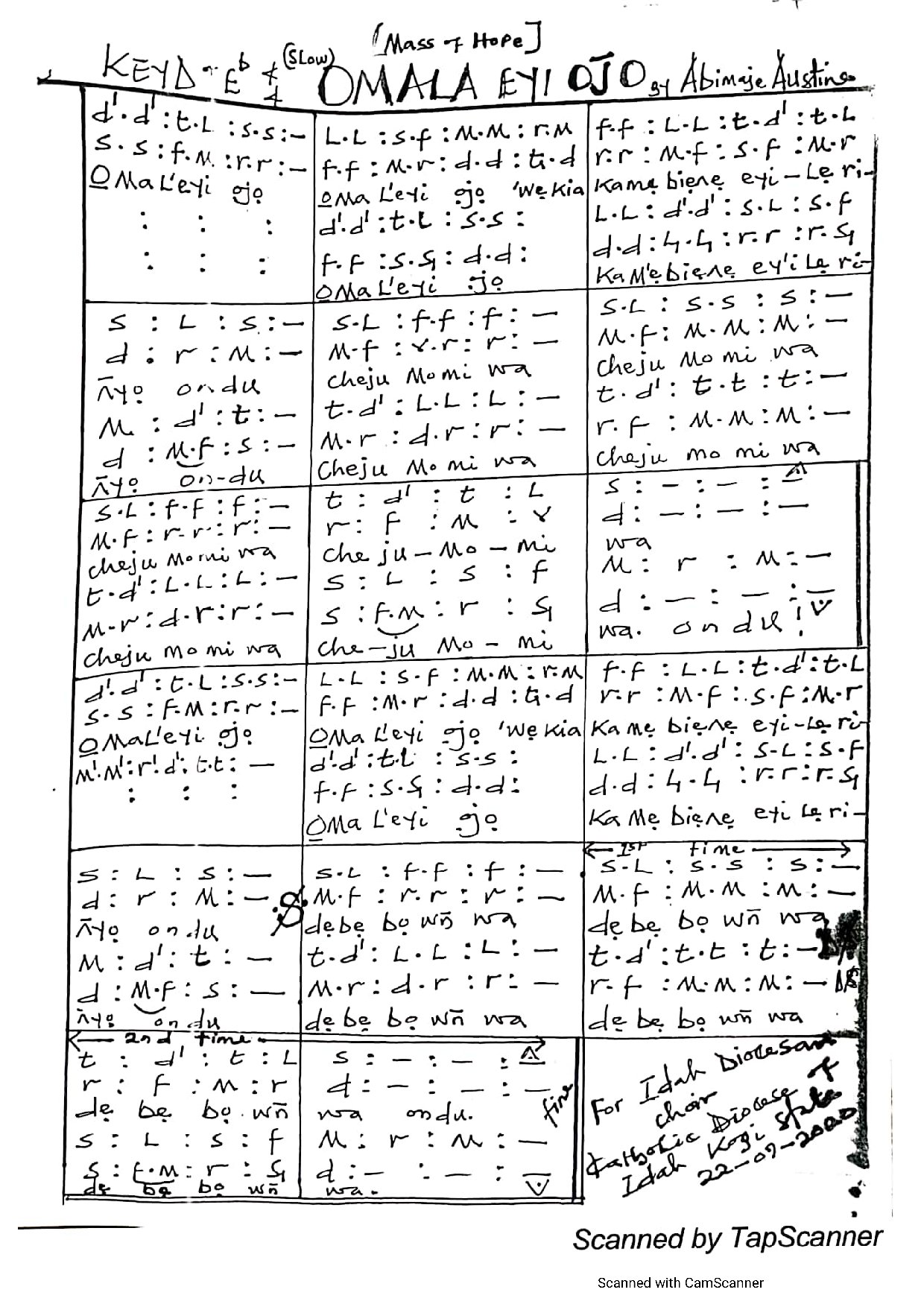 Agnus Dei (igala Language) - Download Choir Script PDF