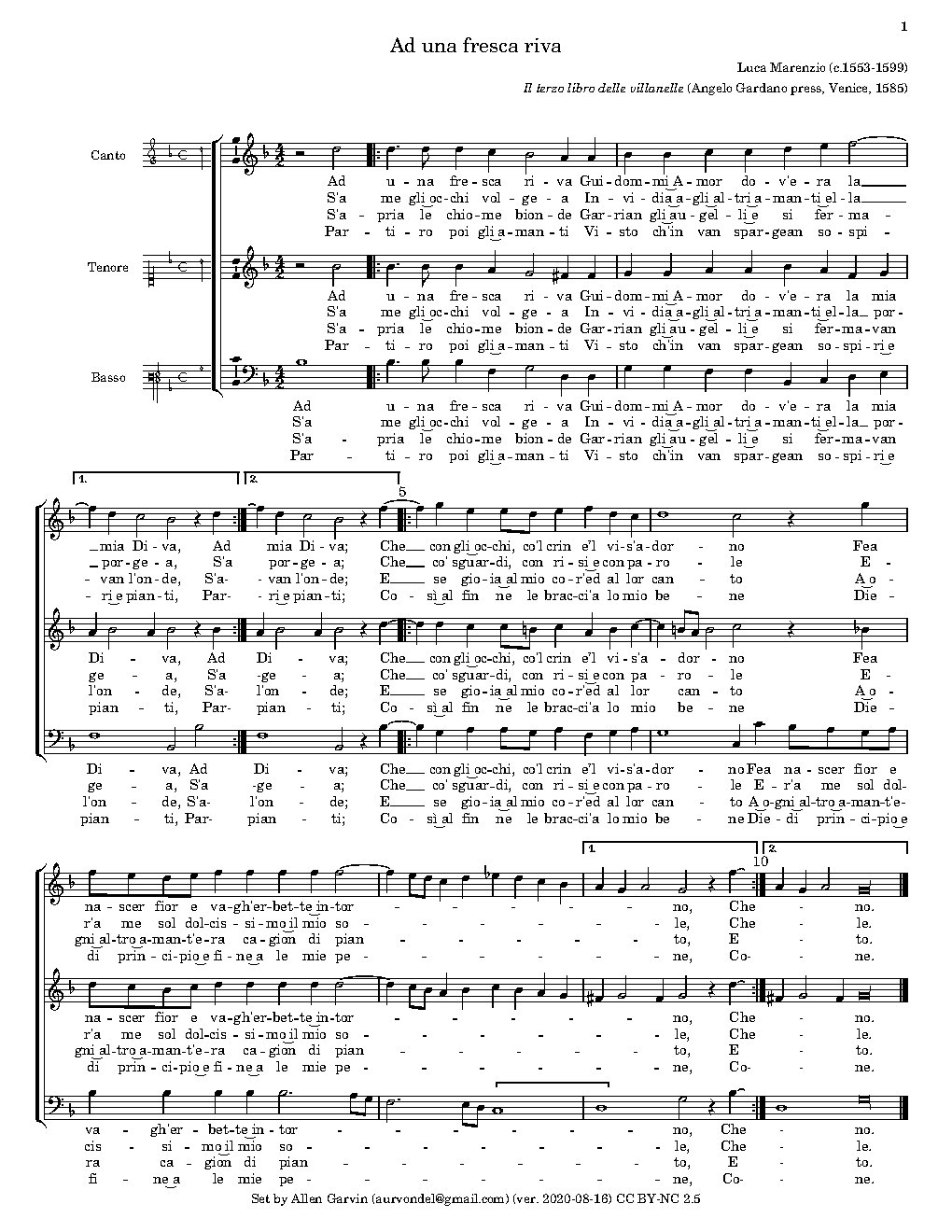 Ad una fresca riva - Choir Script PDF Thumbnail