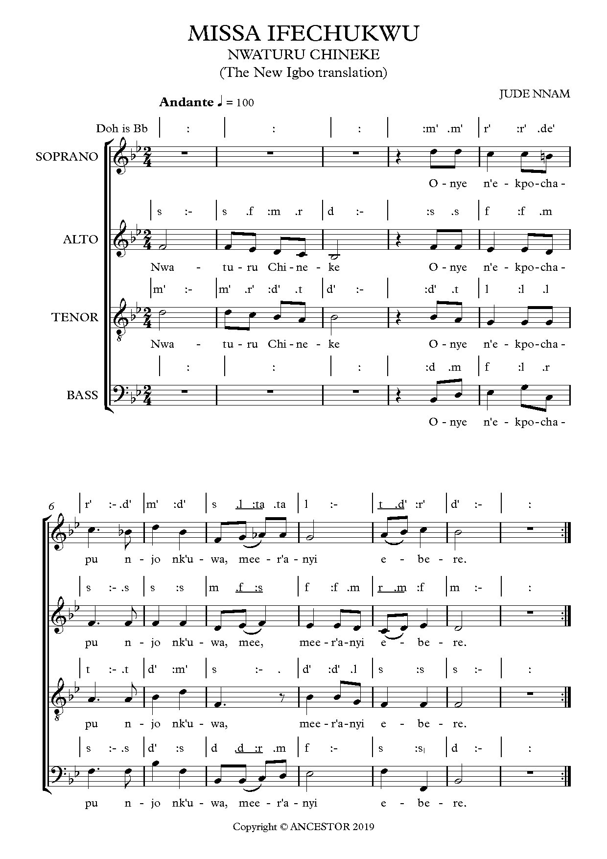 Missa Ifechukwu (agnus Dei) - Download Choir Script PDF