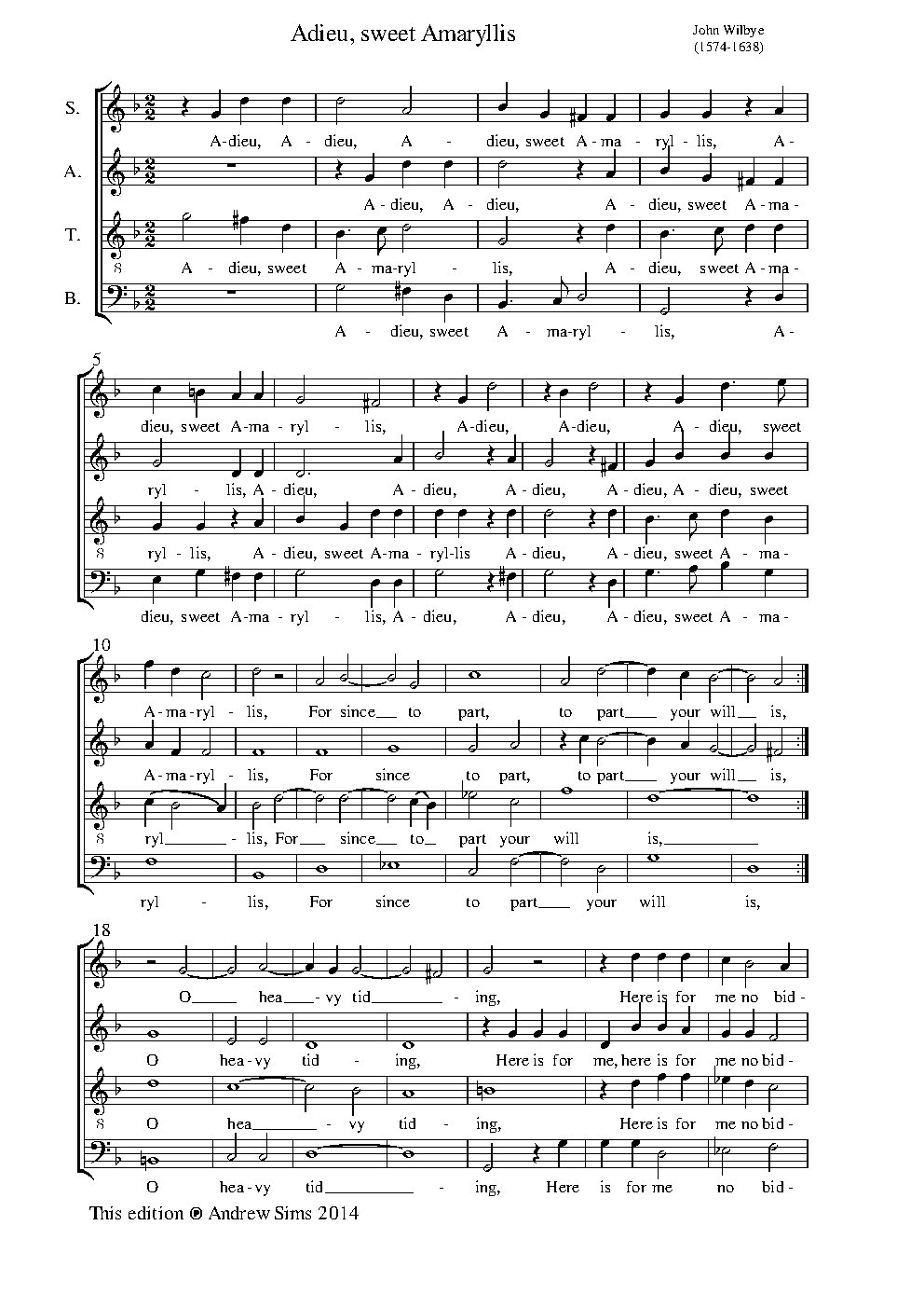 Adieu, Sweet Amaryllis - Choir Script PDF Thumbnail