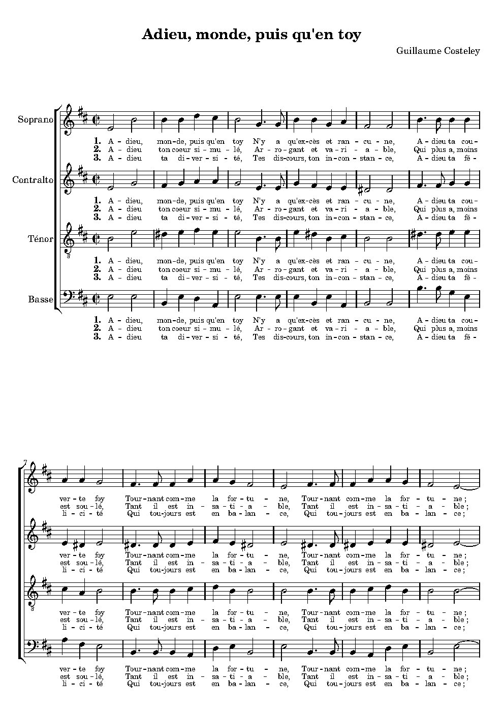 Adieu, monde, puis qu'en toy - Choir Script PDF Thumbnail