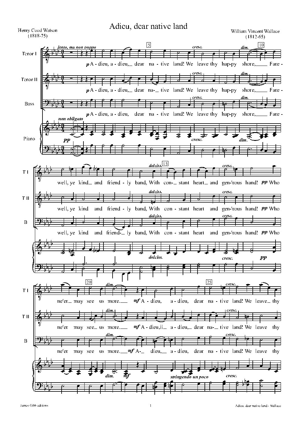 Adieu, dear native land - Choir Script PDF Thumbnail