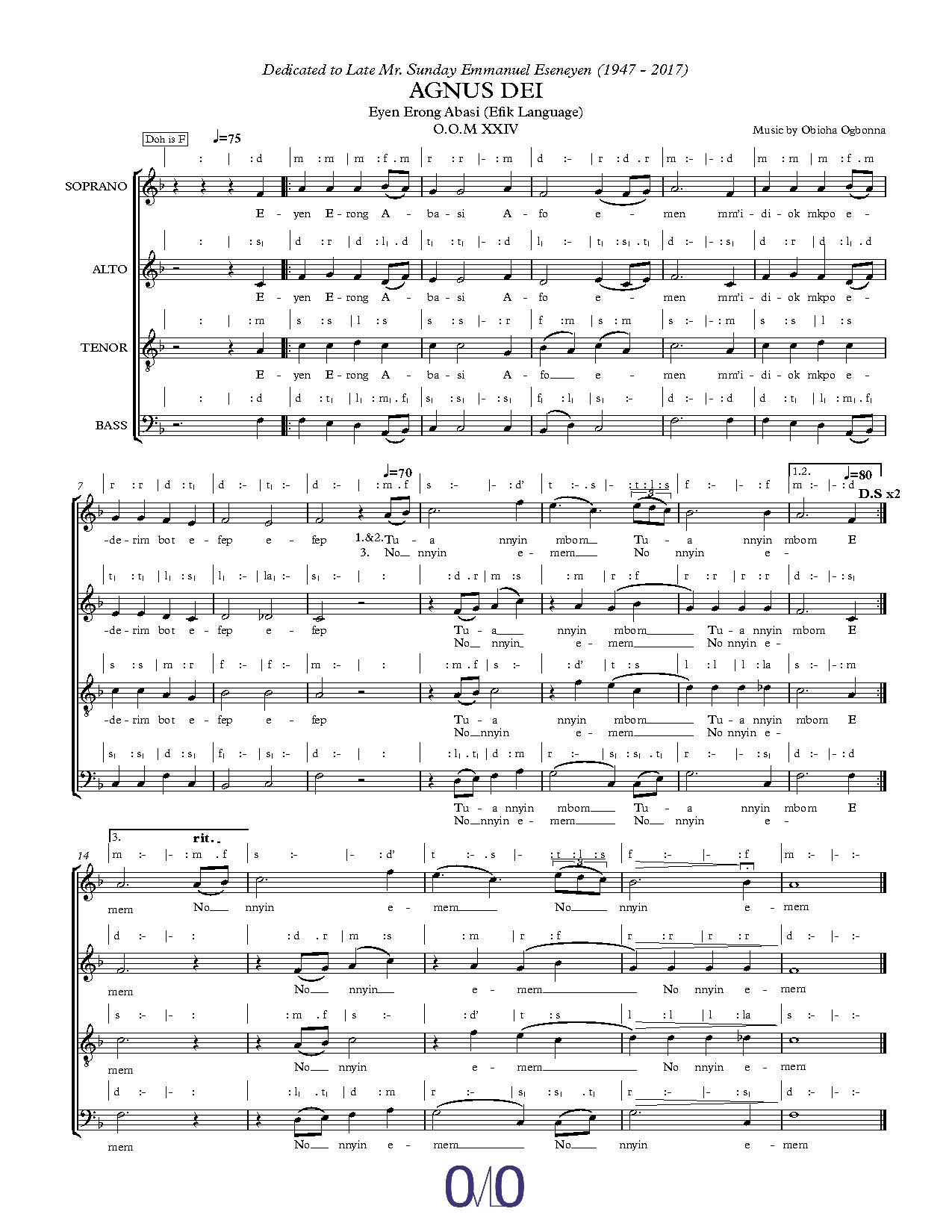 Eyen Erong Abasi (o.o.m Xxiv) - Obioha Ogbonna - Download Choir Script PDF