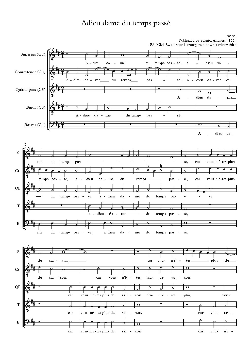 Adieu dame du temps passé - Choir Script PDF Thumbnail