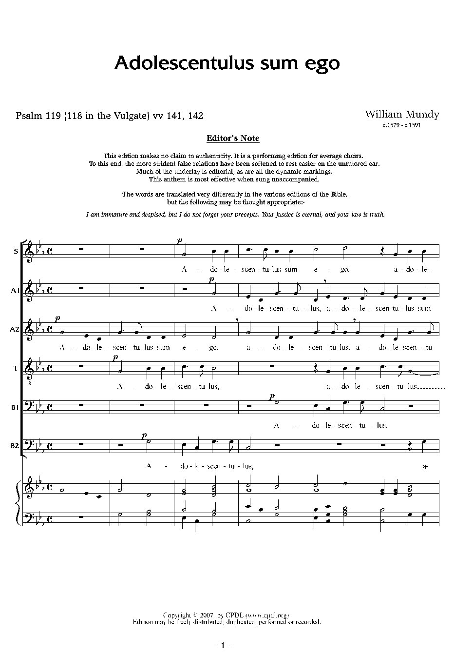 Adolescentulus sum ego - Choir Script PDF Thumbnail