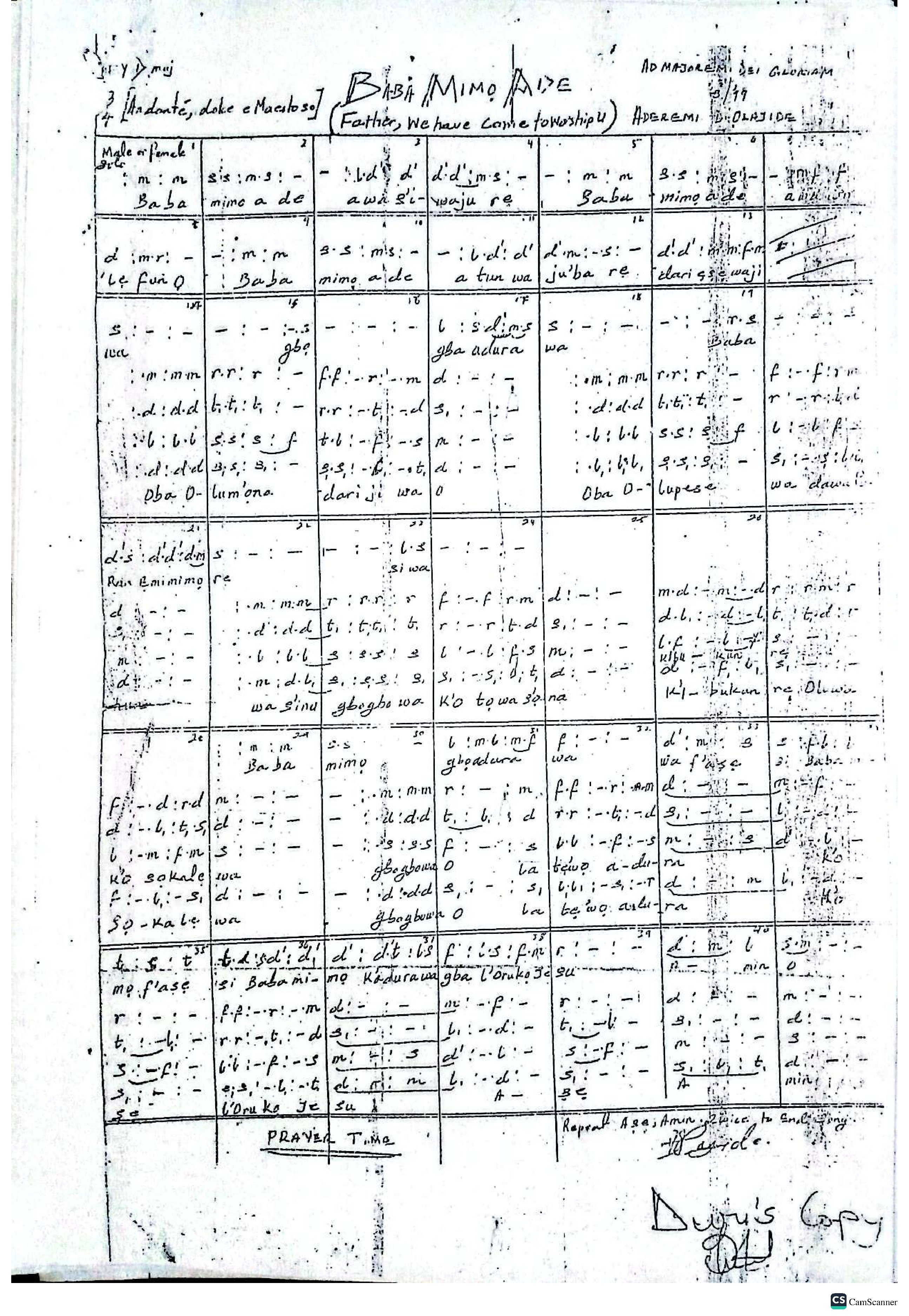 Baba Mimo A De - Download Choir Script PDF