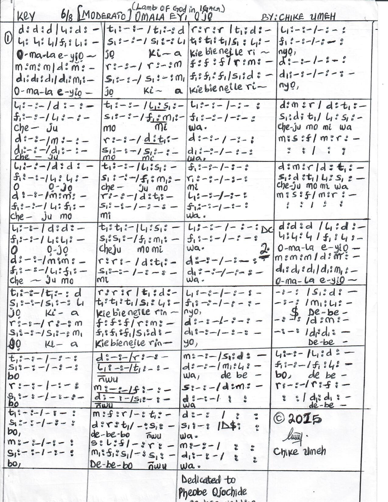 Omala Eyi Ojo By Chike Umeh - Download Choir Script PDF