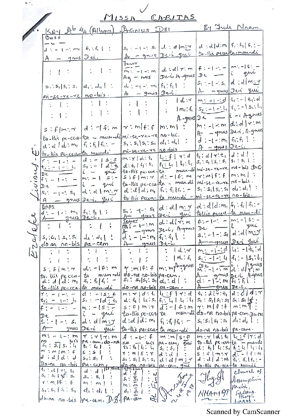 Agnus Dei (missa Caritas) Jude Nnam - Download Choir Script PDF