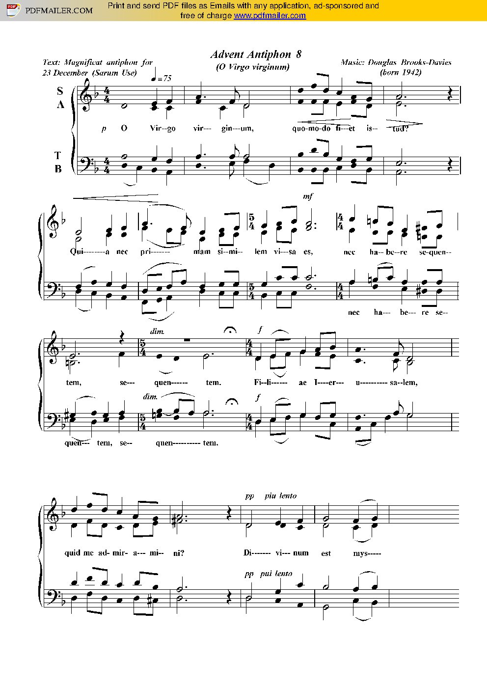 Advent Antiphon 8 (O Virgo Virginum)