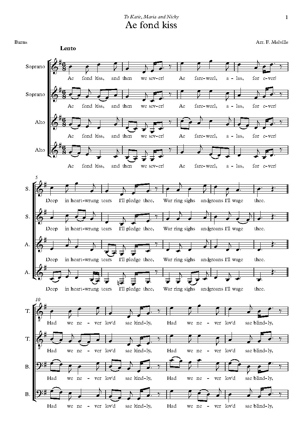 Ae fond kiss - Choir Script PDF Thumbnail