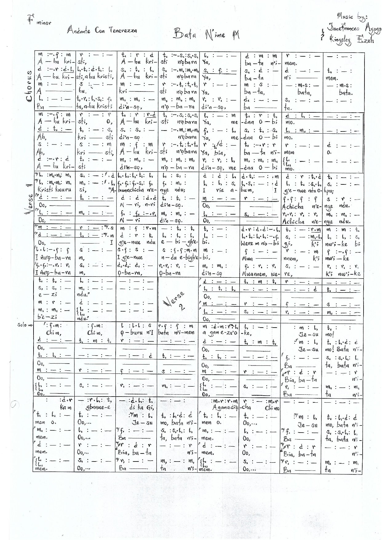 Bata Nime M - Download Choir Script PDF