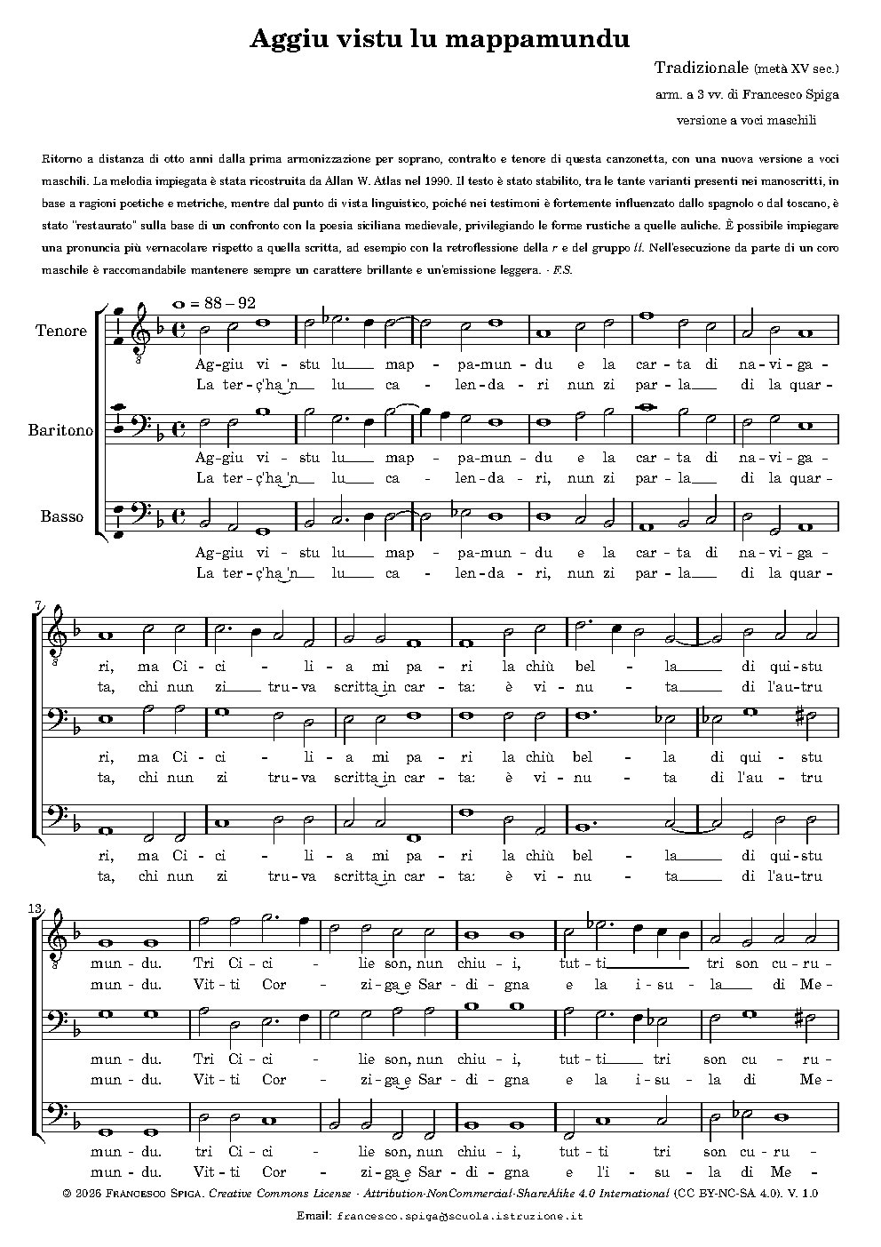 Aggiu vistu lu mappamundu - Choir Script PDF Thumbnail