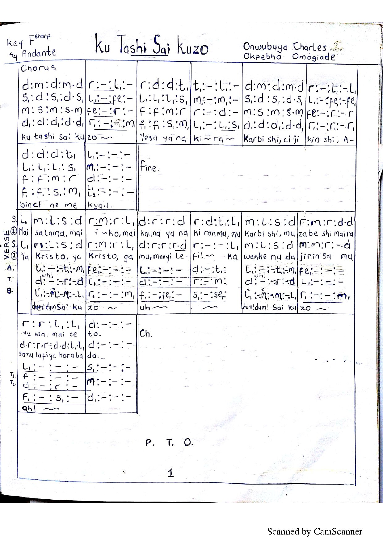 Ku Tashi Sai Kuzo Solfa1 - Download Choir Script PDF