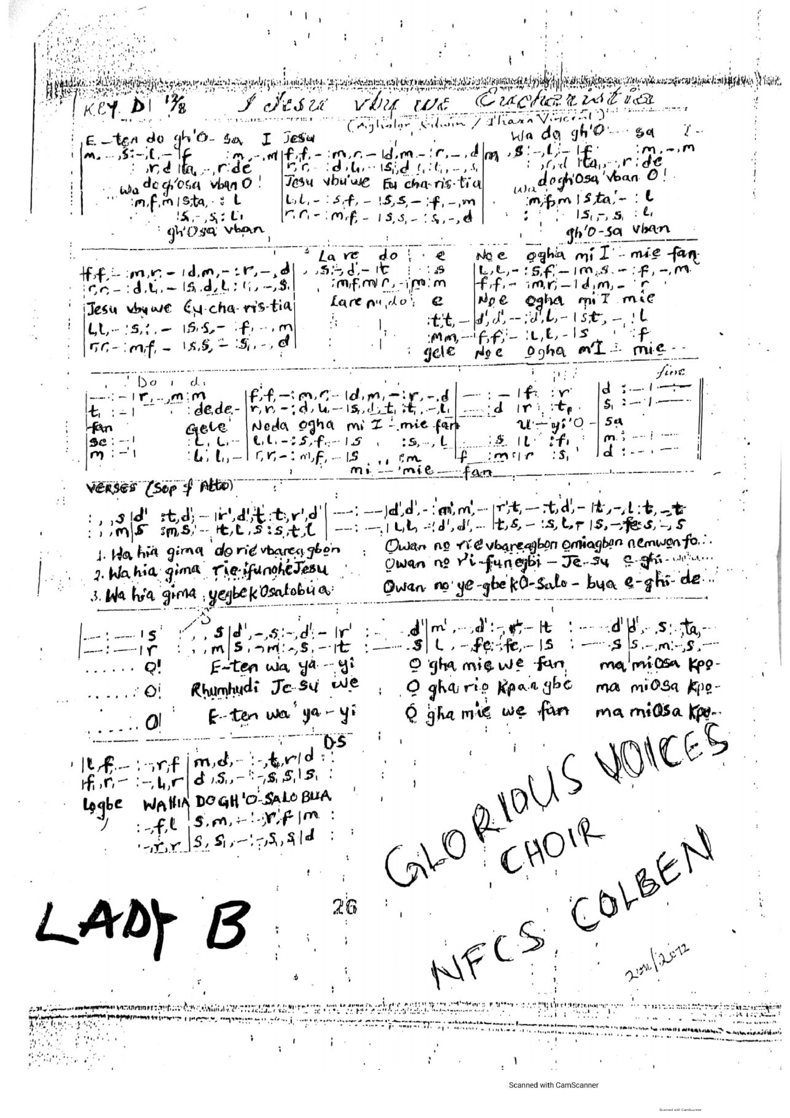 Ijesu Vbuwe Eucharistia - Download Choir Script PDF