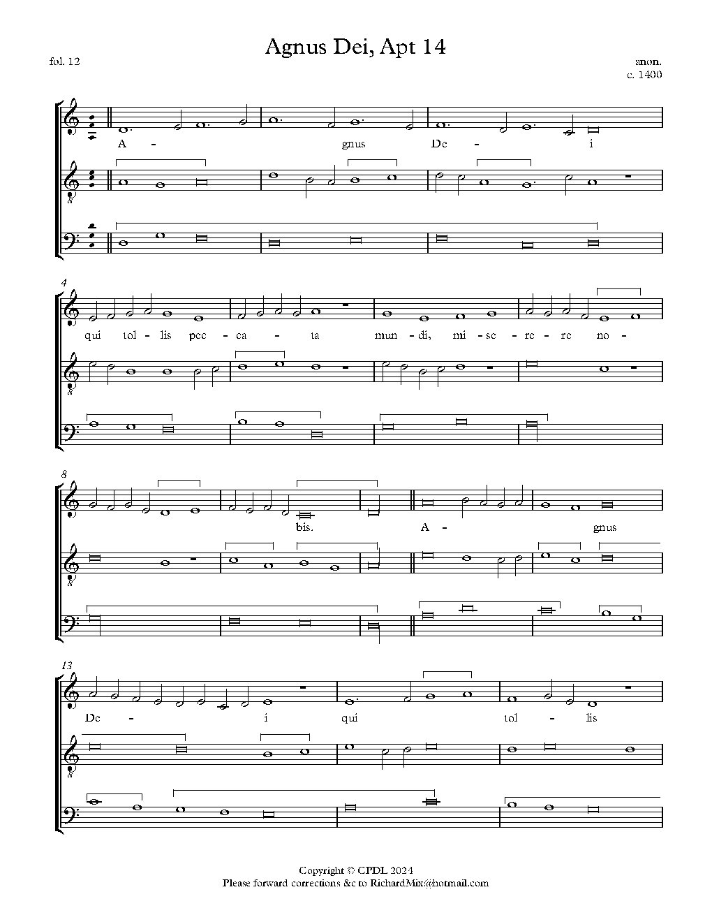 Agnus Dei, Apt 15 - Choir Script PDF Thumbnail