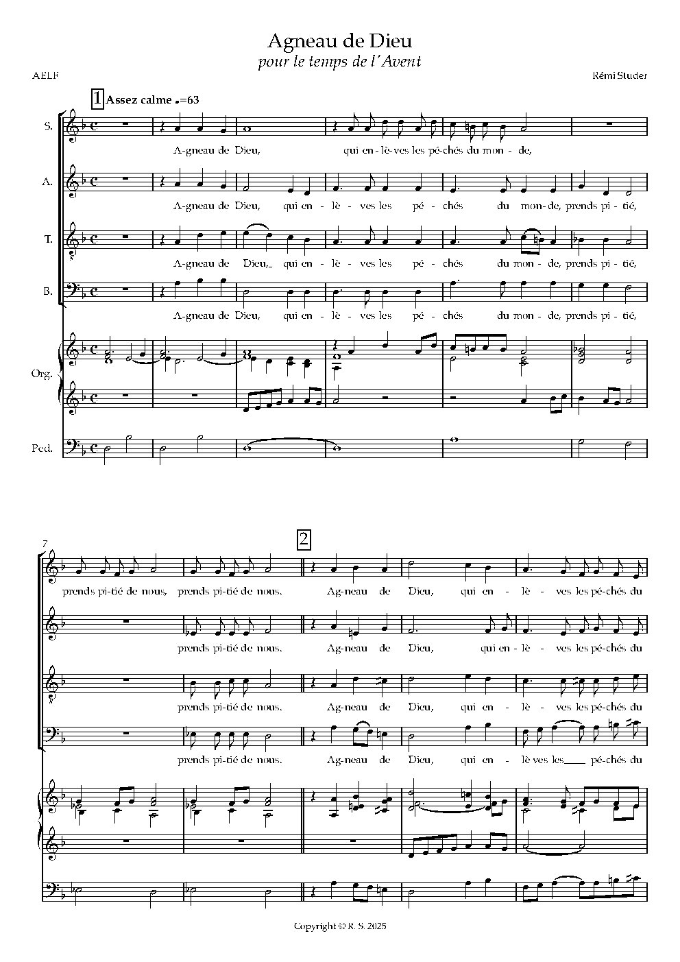 Agneau de Dieu pour le temps de l'Avent - Choir Script PDF Thumbnail