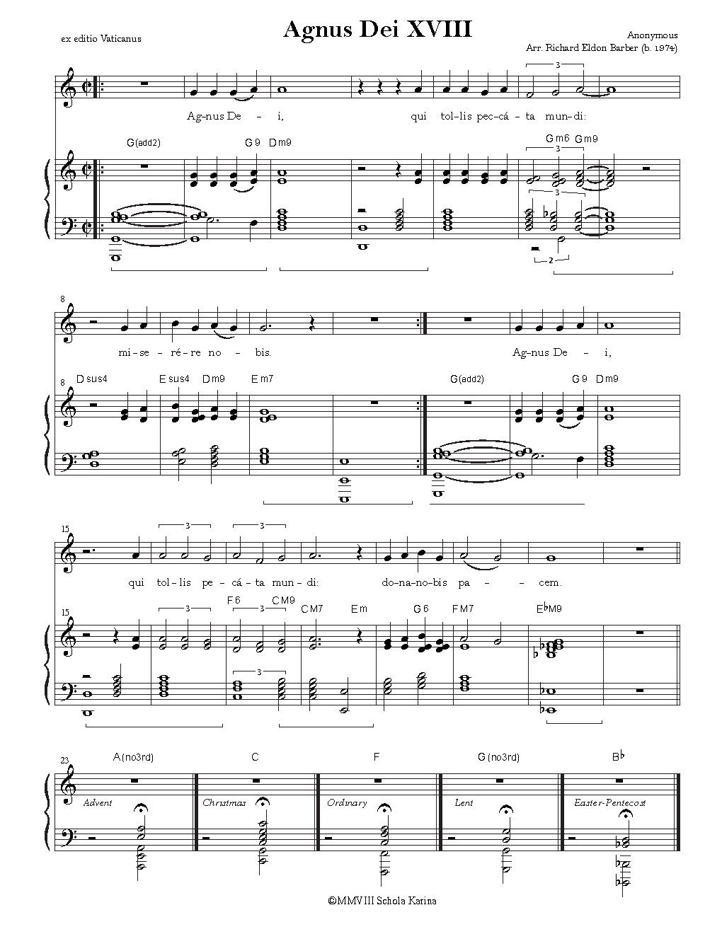 Agnus Dei XVIII - Choir Script PDF Thumbnail