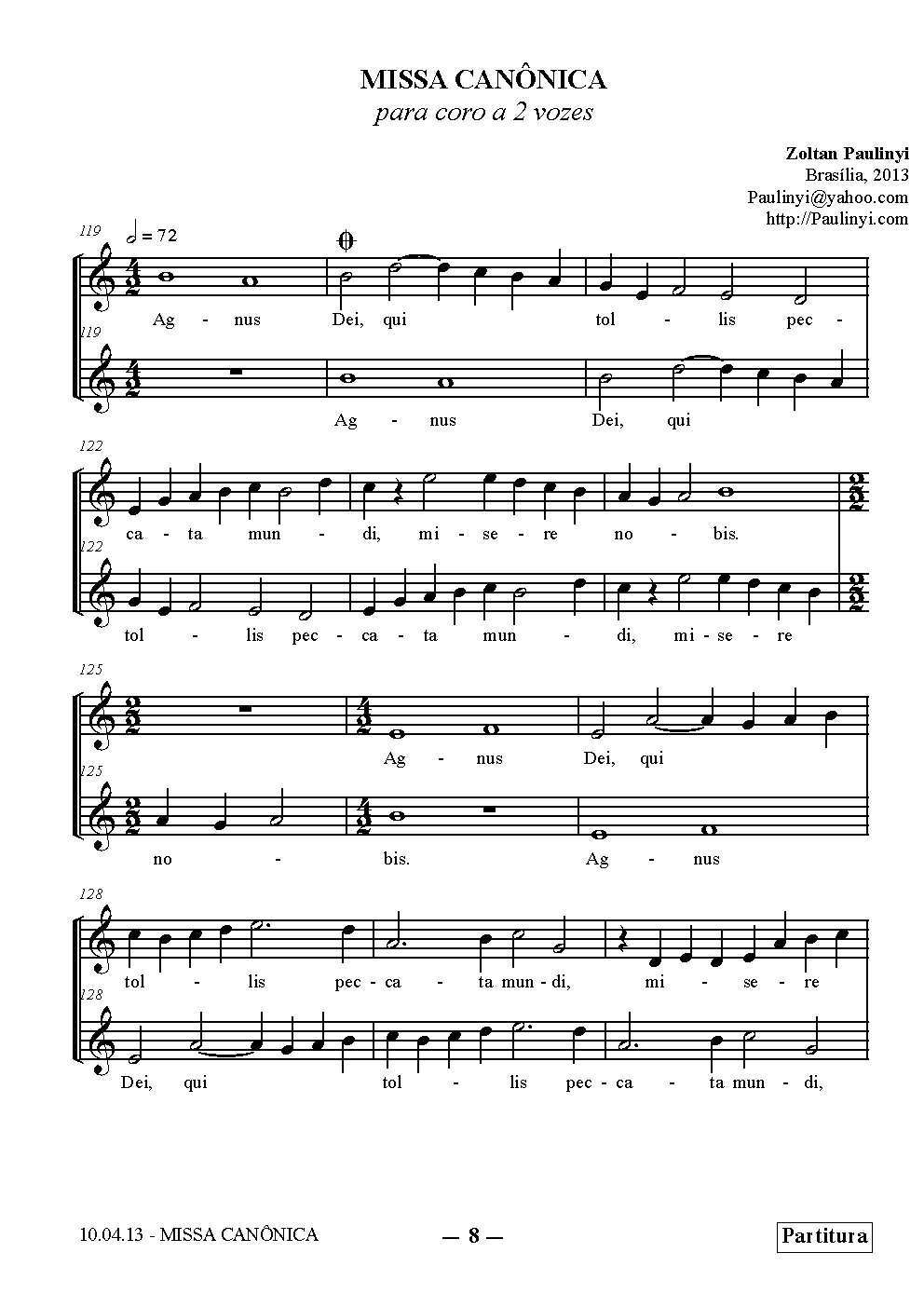 Agnus Dei, from the Canonical Mass for 2 equal voices
