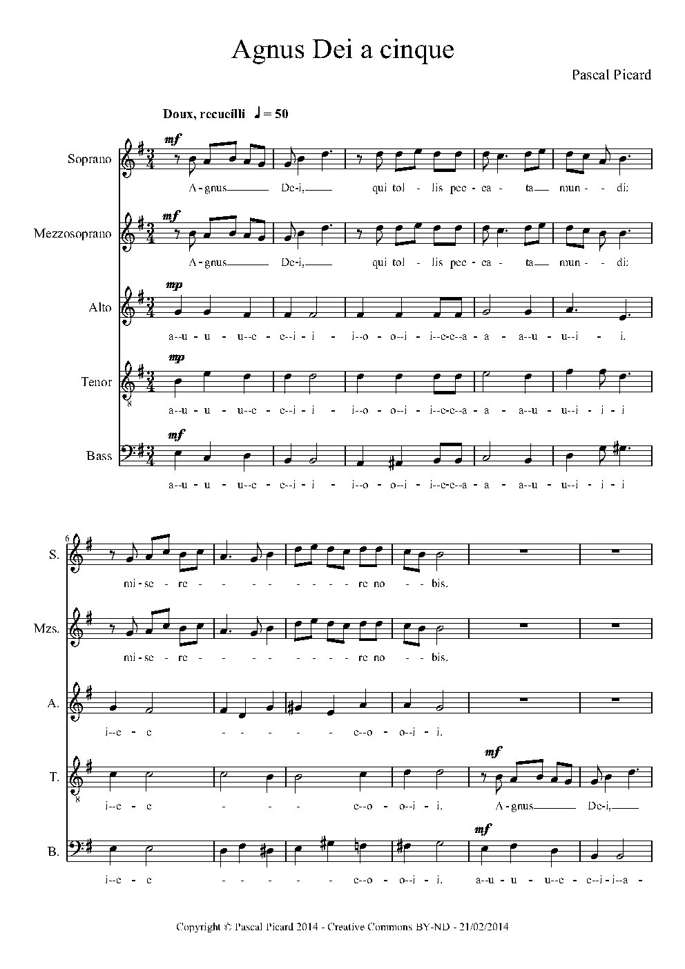 Agnus Dei a cinque - Choir Script PDF Thumbnail