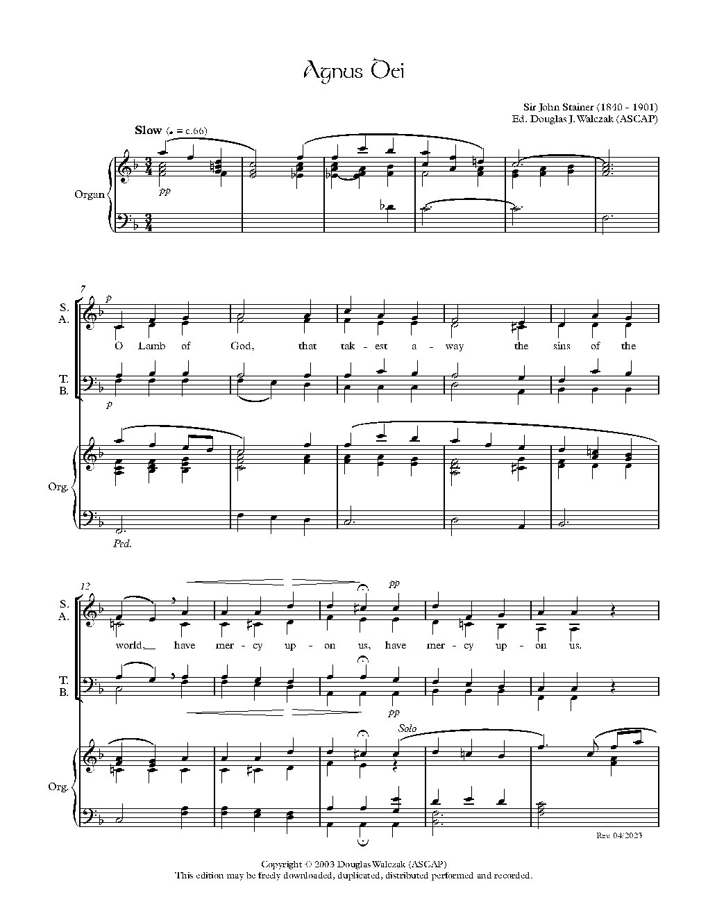 Agnus Dei in F - Choir Script PDF Thumbnail