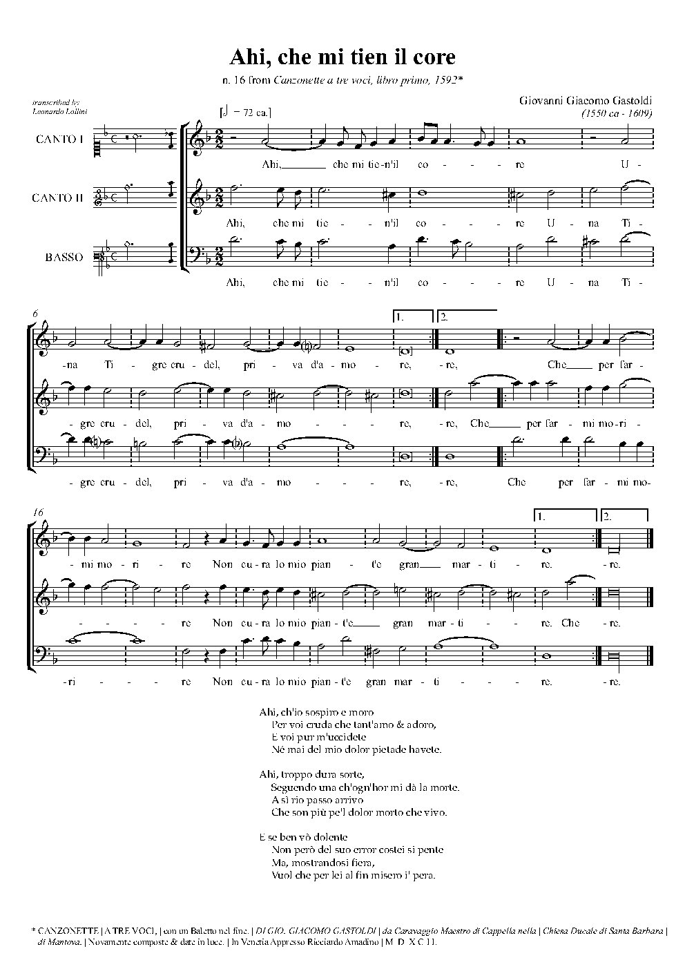 Ahi, che mi tien il core - Choir Script PDF Thumbnail