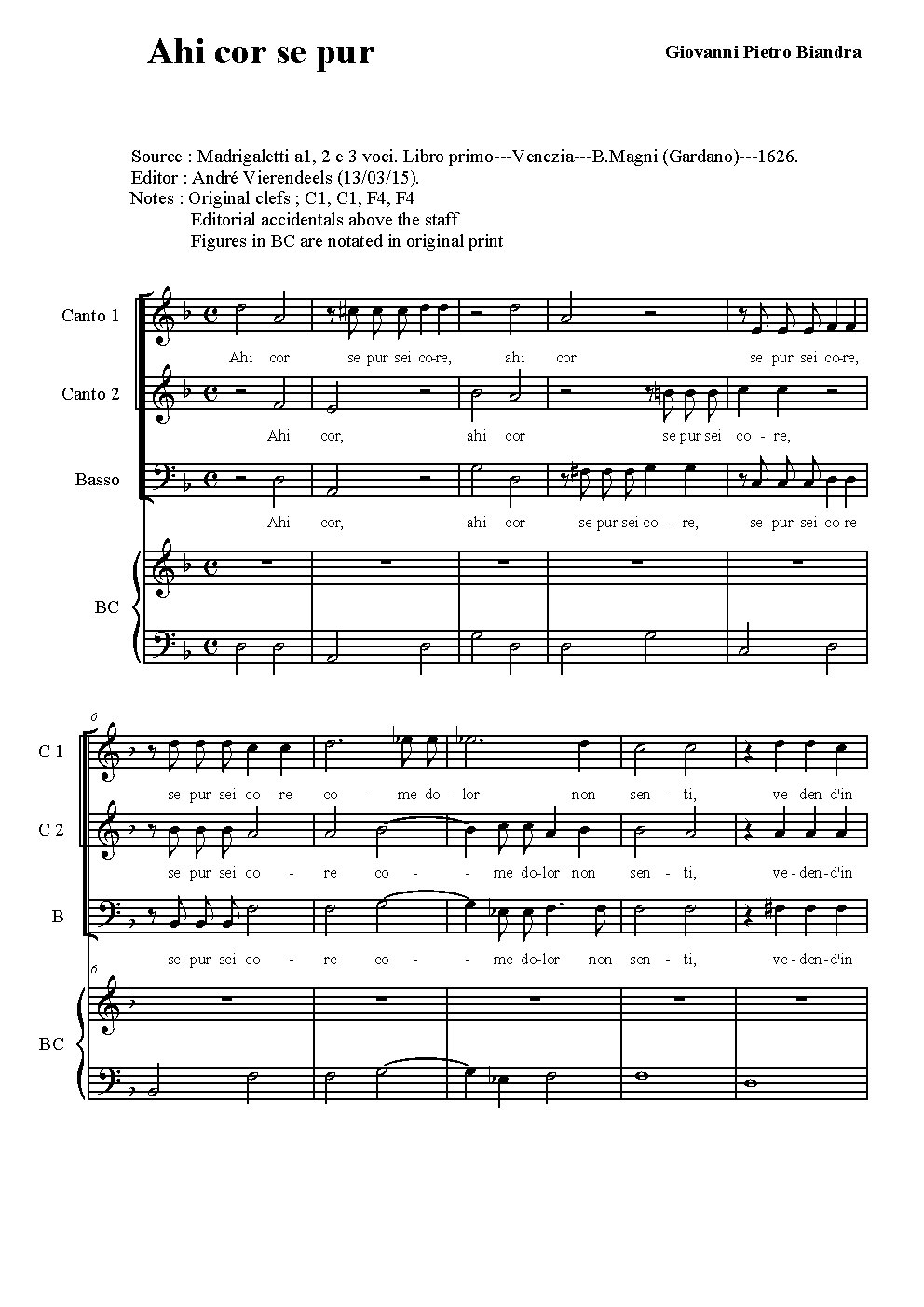 Ahi cor se pur sei core - Choir Script PDF Thumbnail