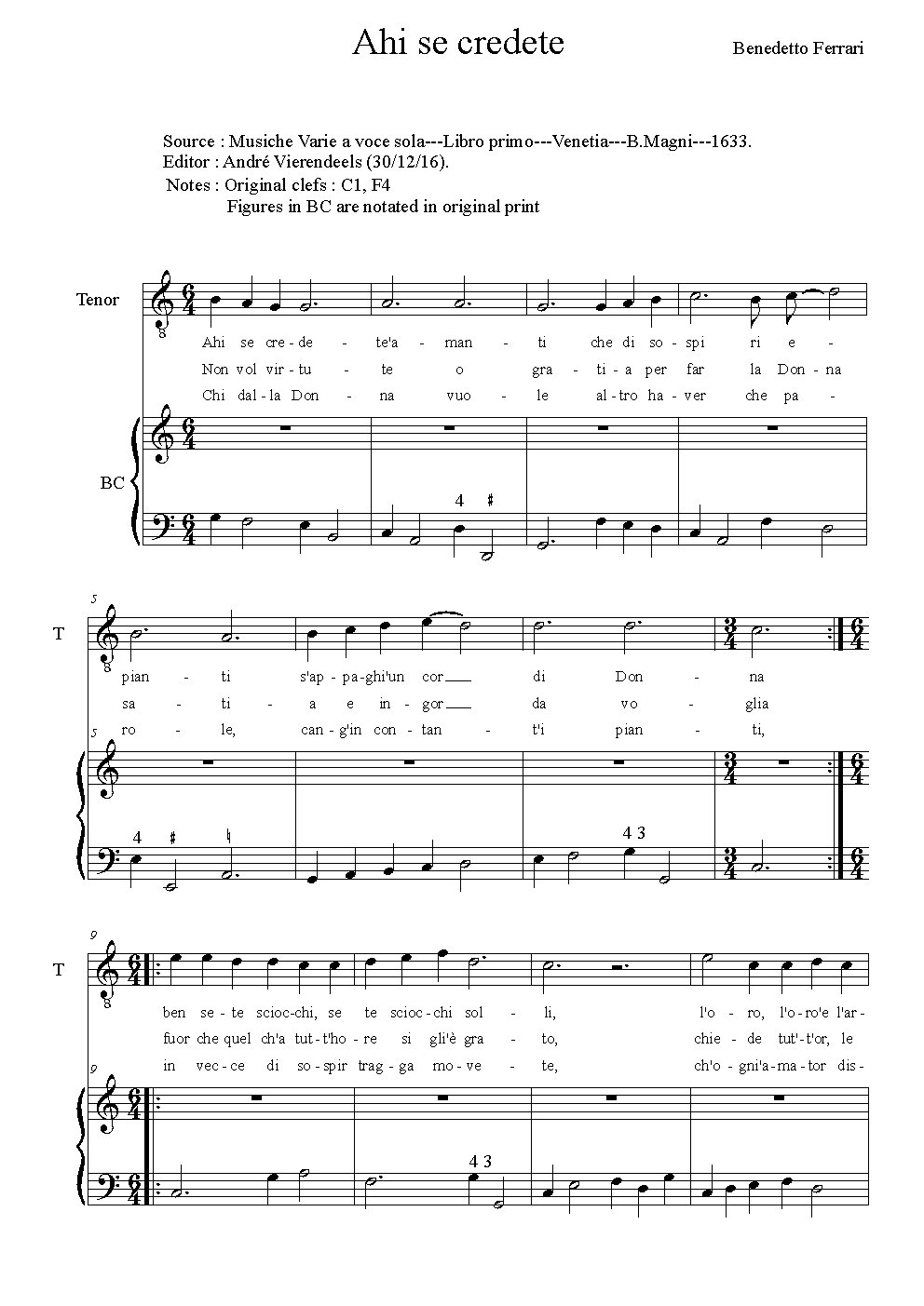 Ahi se credete' amanti - Choir Script PDF Thumbnail