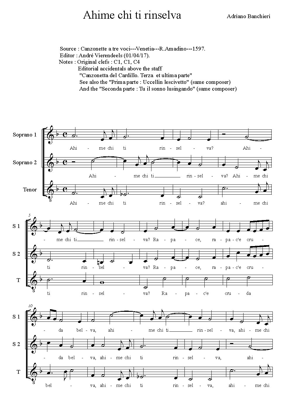 Ahi me chi ti rinselva - Choir Script PDF Thumbnail