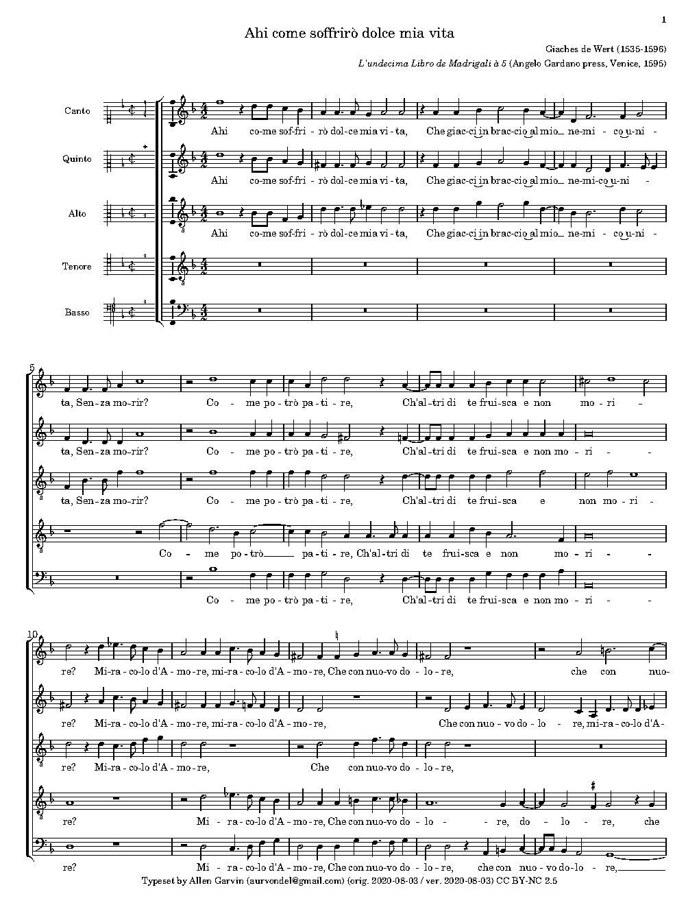 Ahi come soffrirò - Choir Script PDF Thumbnail