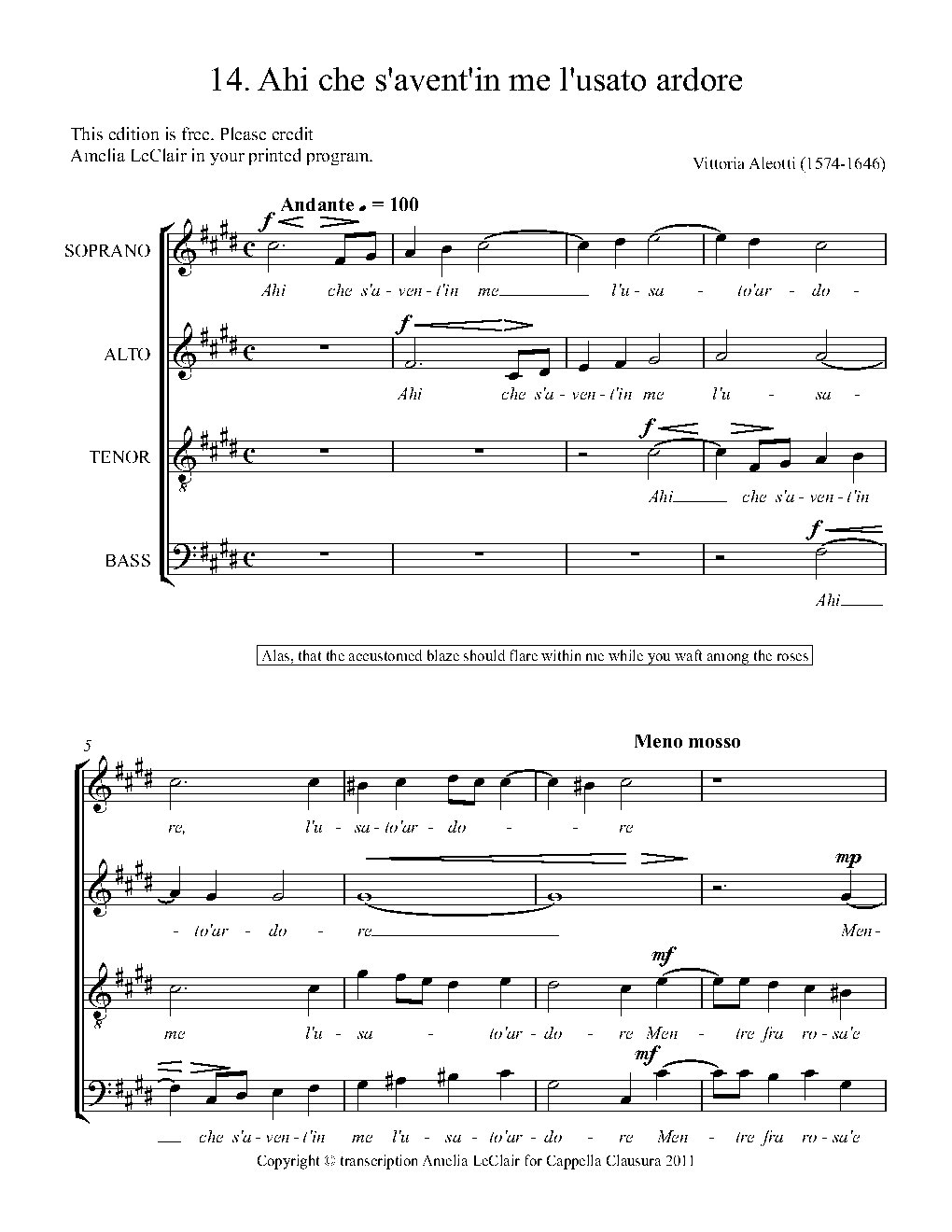 Ahi che s/'avent'in me - Choir Script PDF Thumbnail