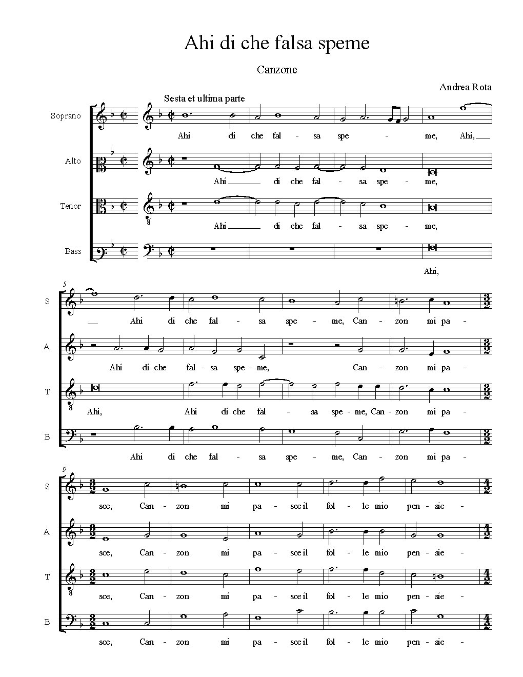 Ahi di che falsa speme - Choir Script PDF Thumbnail