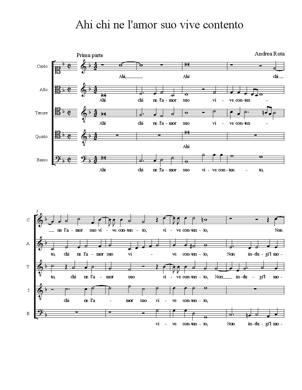 Ahi chi ne l'amor suo vive contento - Choir Script PDF Thumbnail