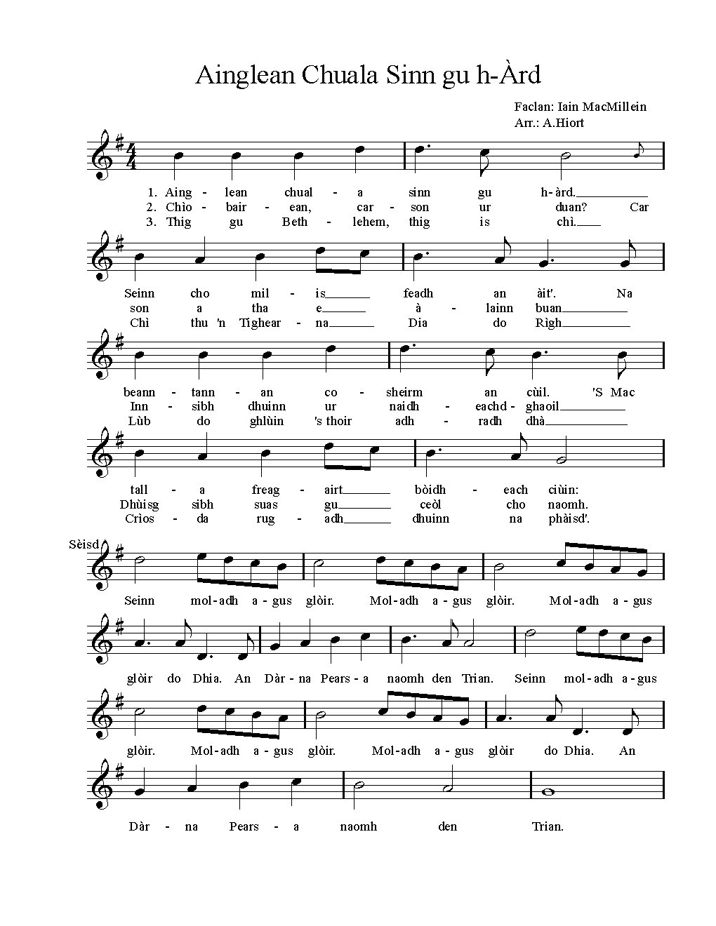 Ainglean chuala sinn gu h-àrd - Choir Script PDF Thumbnail