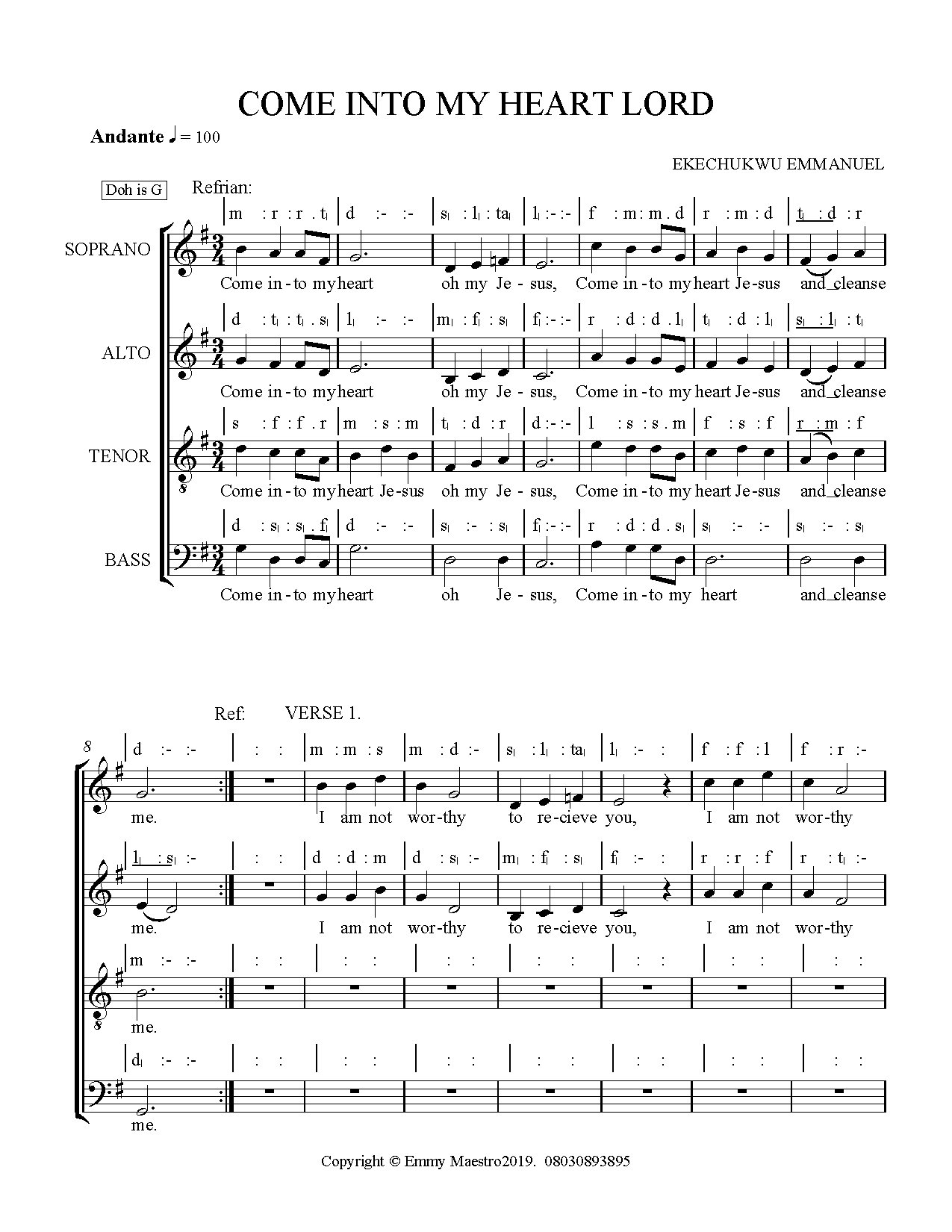 Come Into My Heart Lord - Download Choir Script PDF