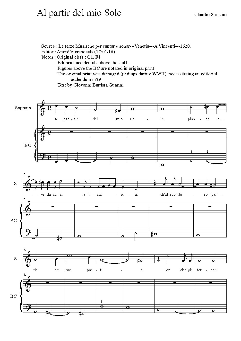 Al partir del mio Sole - Choir Script PDF Thumbnail