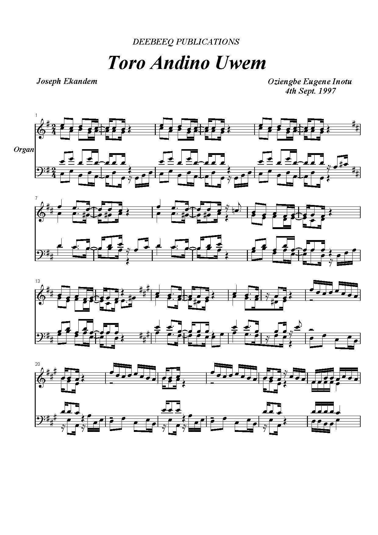 Toro Andino Uwem - Download Choir Script PDF