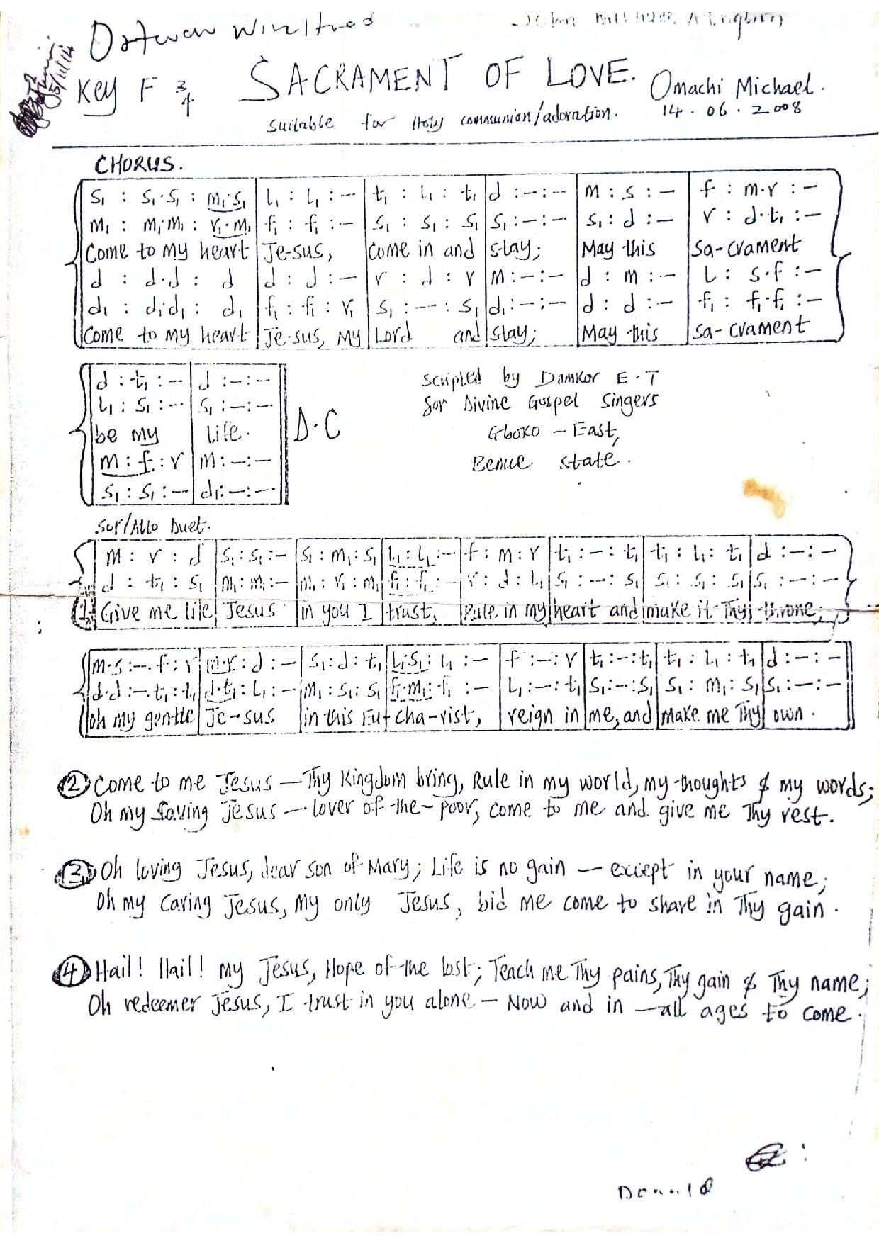 Sacrament Of Love - Download Choir Script PDF