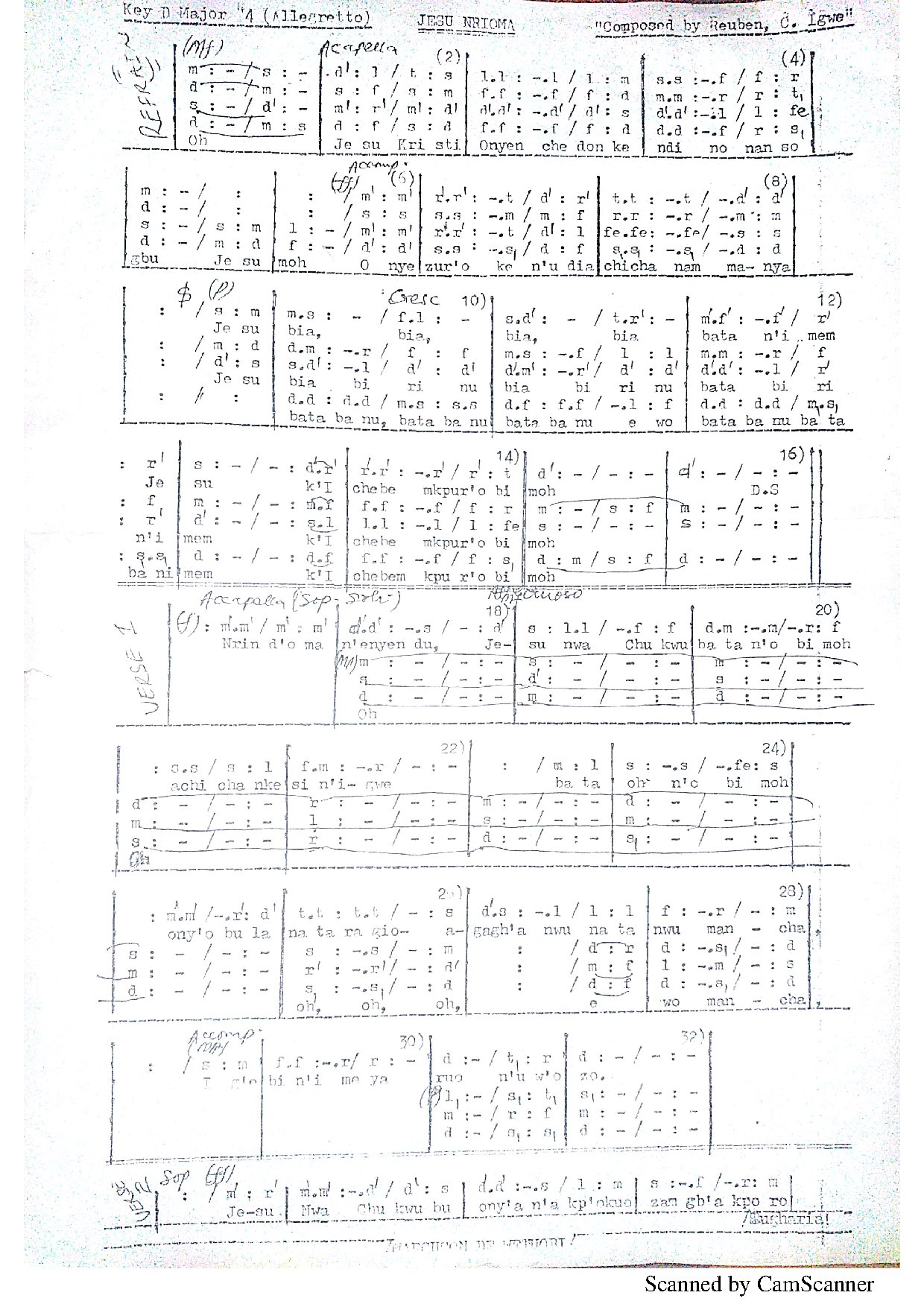 Jesu Nrioma By Reuben Igwe - Download Choir Script PDF