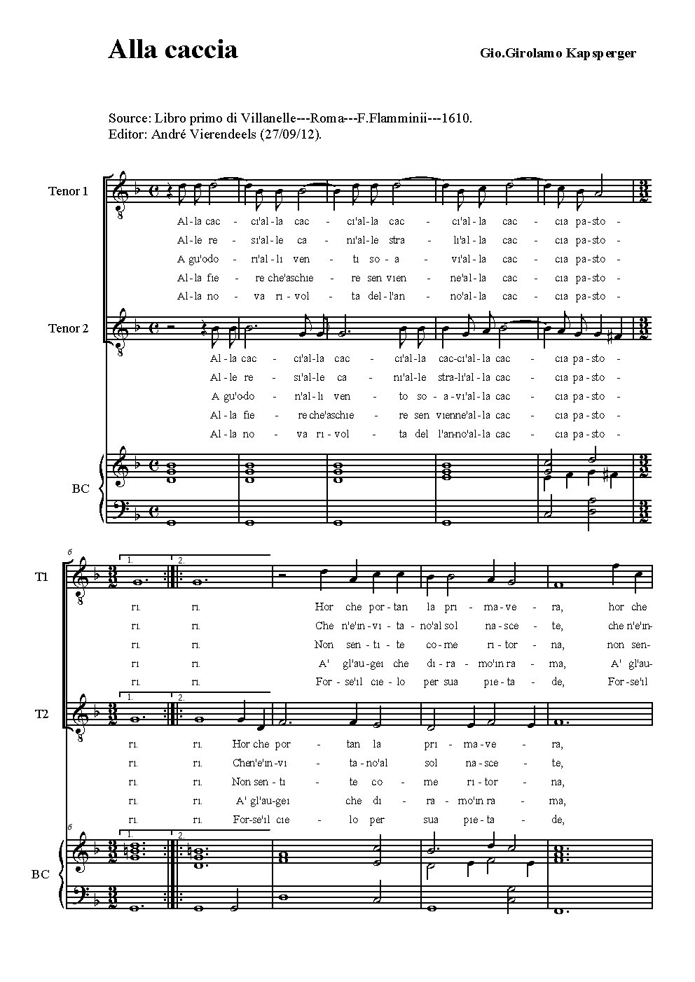 Alla caccia - Choir Script PDF Thumbnail