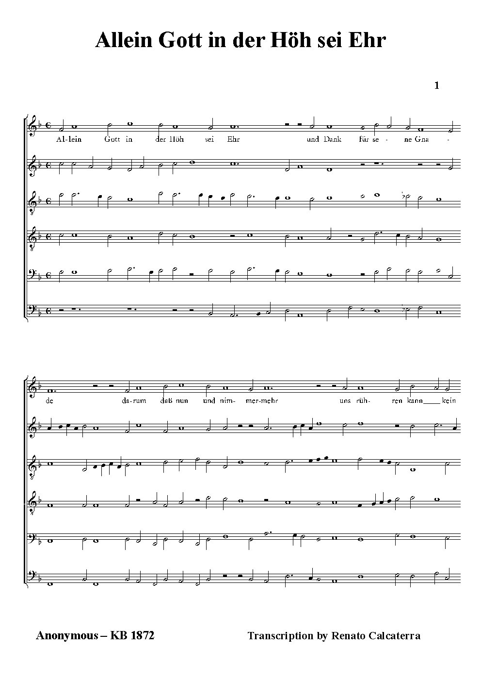 Allein Gott in der Höh sei Ehr (KB 1872)